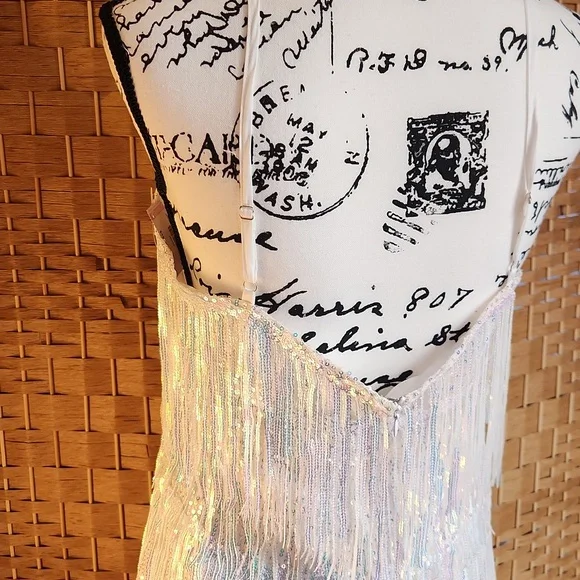 Elegant White Fringe Mini Dress - Picture 4 of 16
